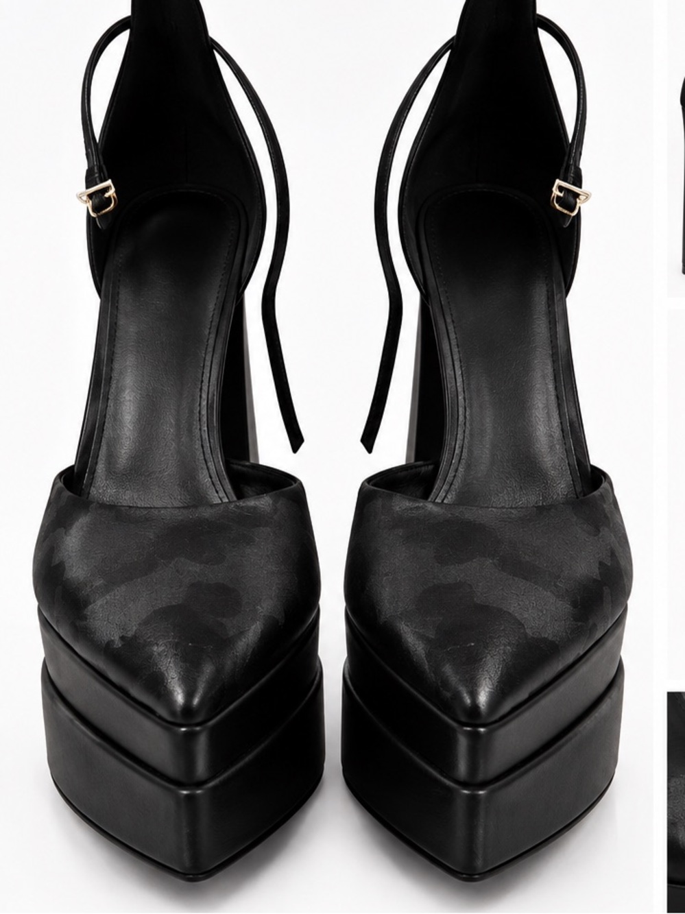 Black Platform Pointed Toe Slingback Heels